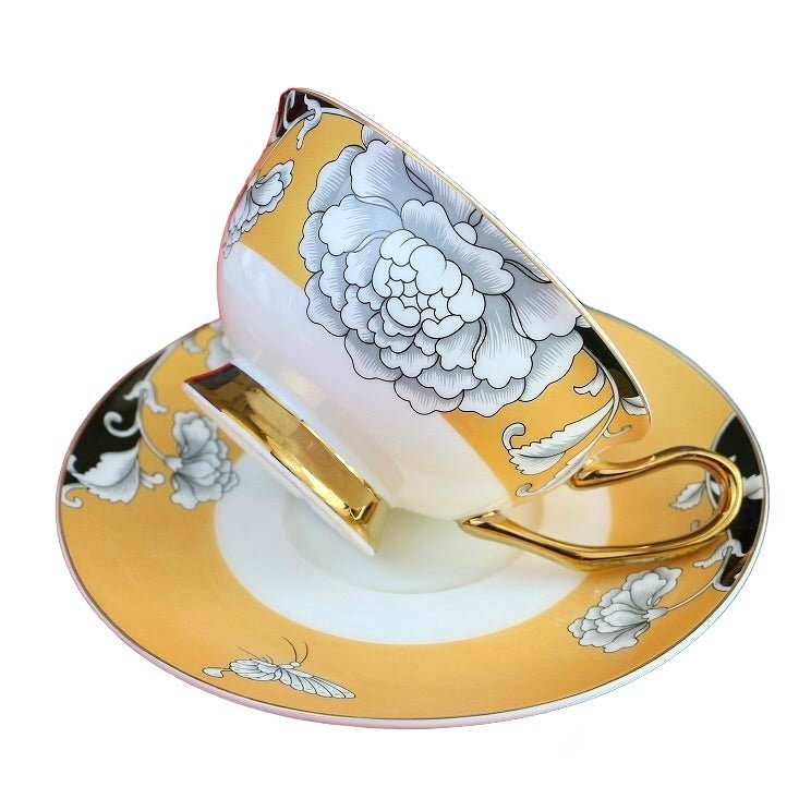 Regal Bloom Bone China Teacup and Saucer KitchBoom