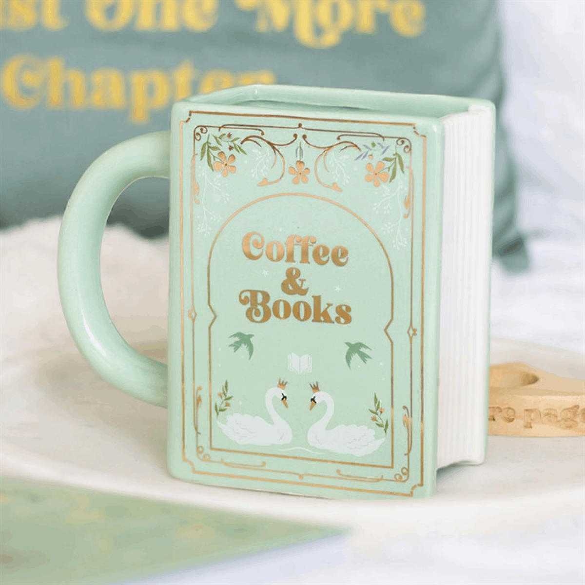 Coffee and Books Green Book Shaped Mug N/A