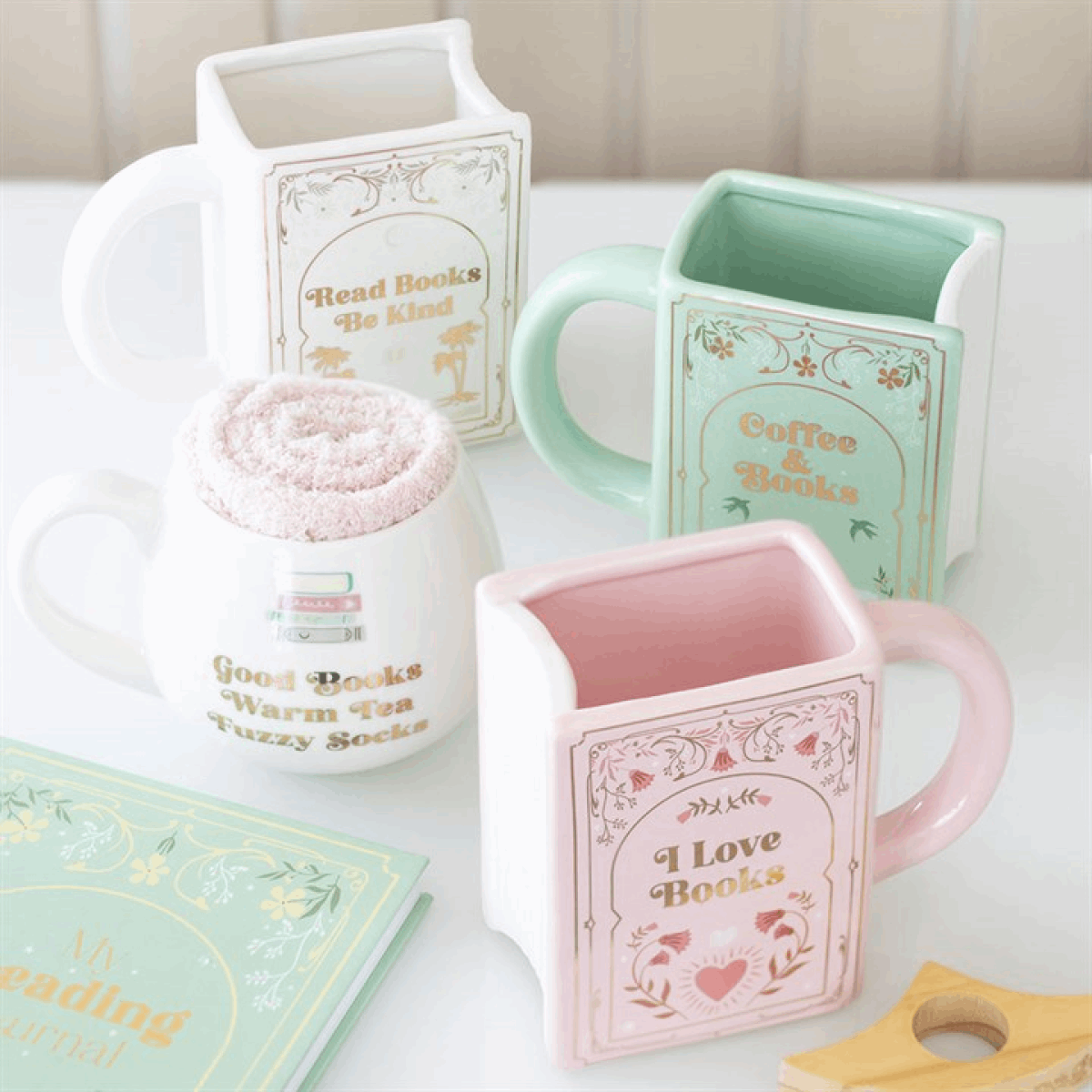 Read Books Be Kind White Book Shaped Mug N/A