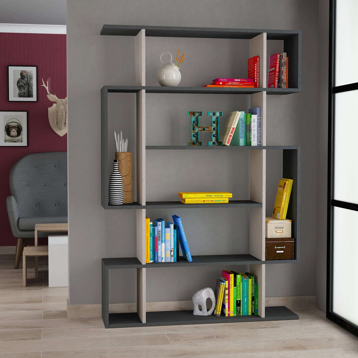 Stylish Decortie bookcase with unique design and open shelves perfect for displaying books and decor