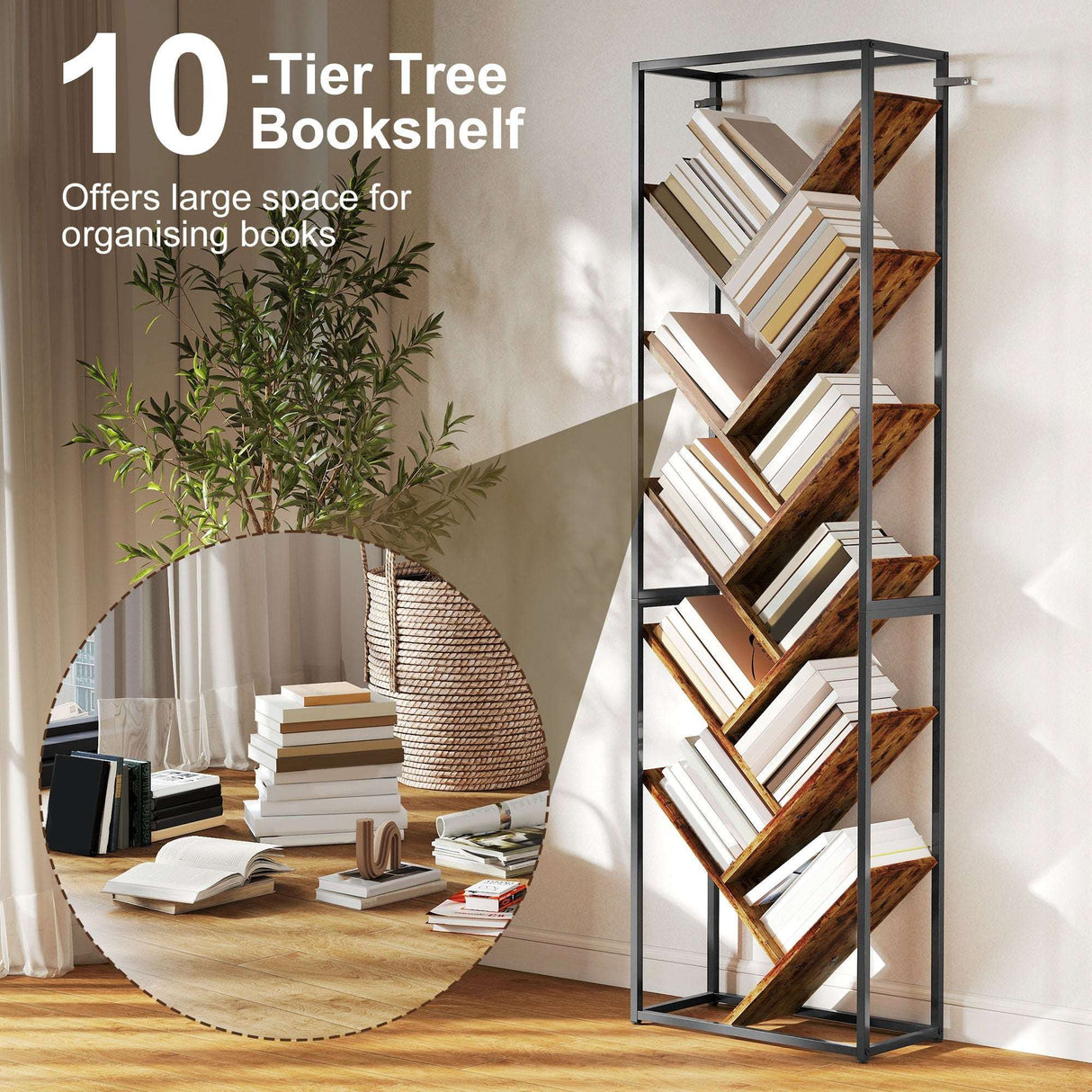 10-Tier Tree Bookshelf by Wise Galleria offering large space for organising books