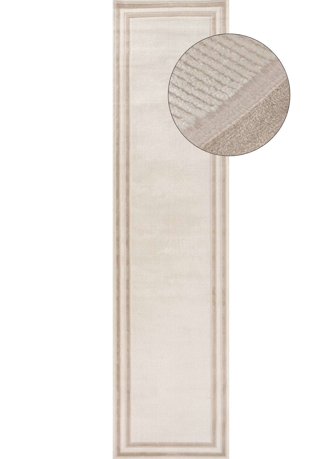 Elegant Bordered Rug in cream with a textured border, perfect for adding style to any hallway