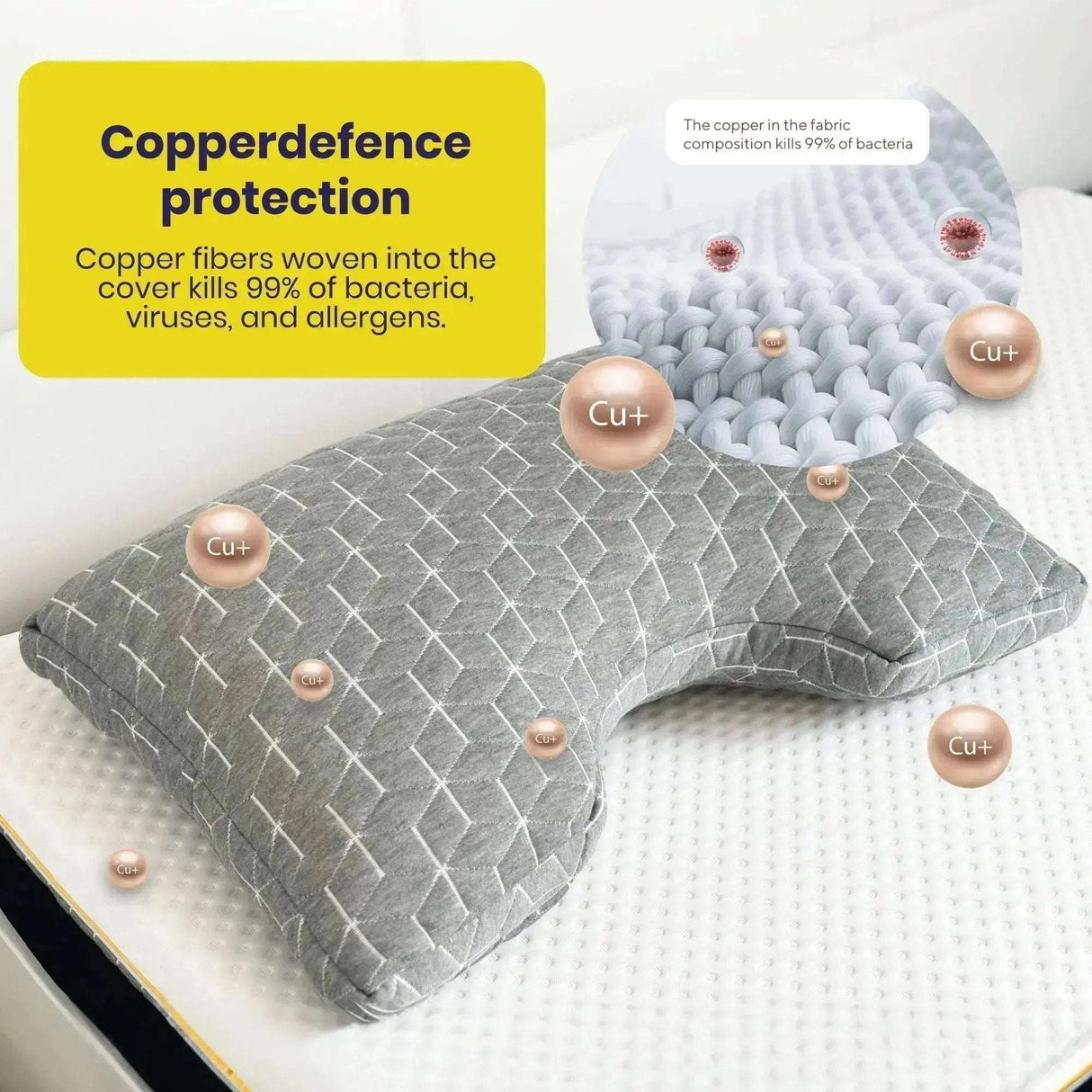 Brightr Sleep Memory Foam pillow with Copperdefence protection against bacteria and allergens for side sleepers