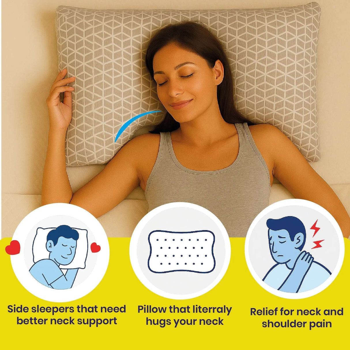 Brightr Sleep Memory Foam pillow designed for side sleepers offering neck support and pain relief