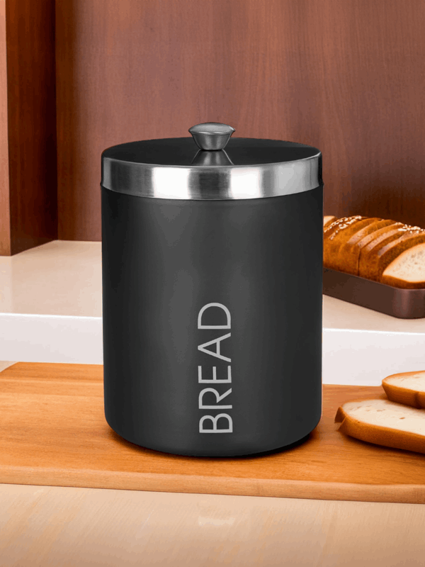 Orsina Black Bread Bin with Stainless Steel Lid for Stylish Kitchen Storage