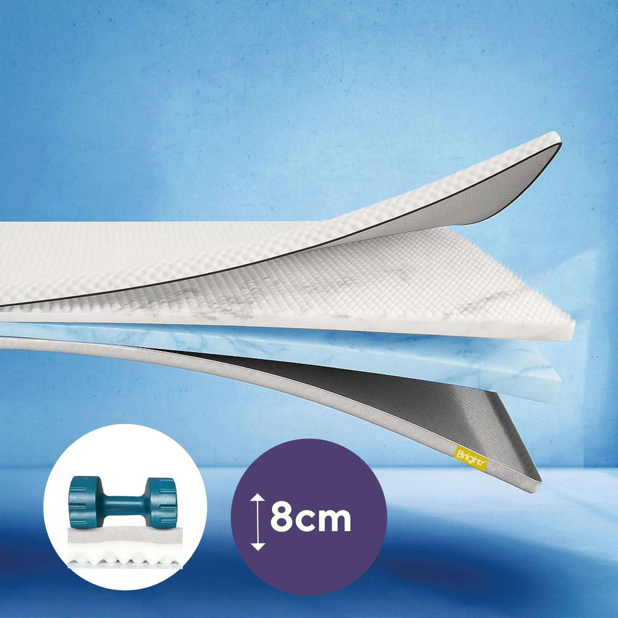Brightr Sleep Mattress Topper with 8cm thickness and multi-layer design for enhanced comfort