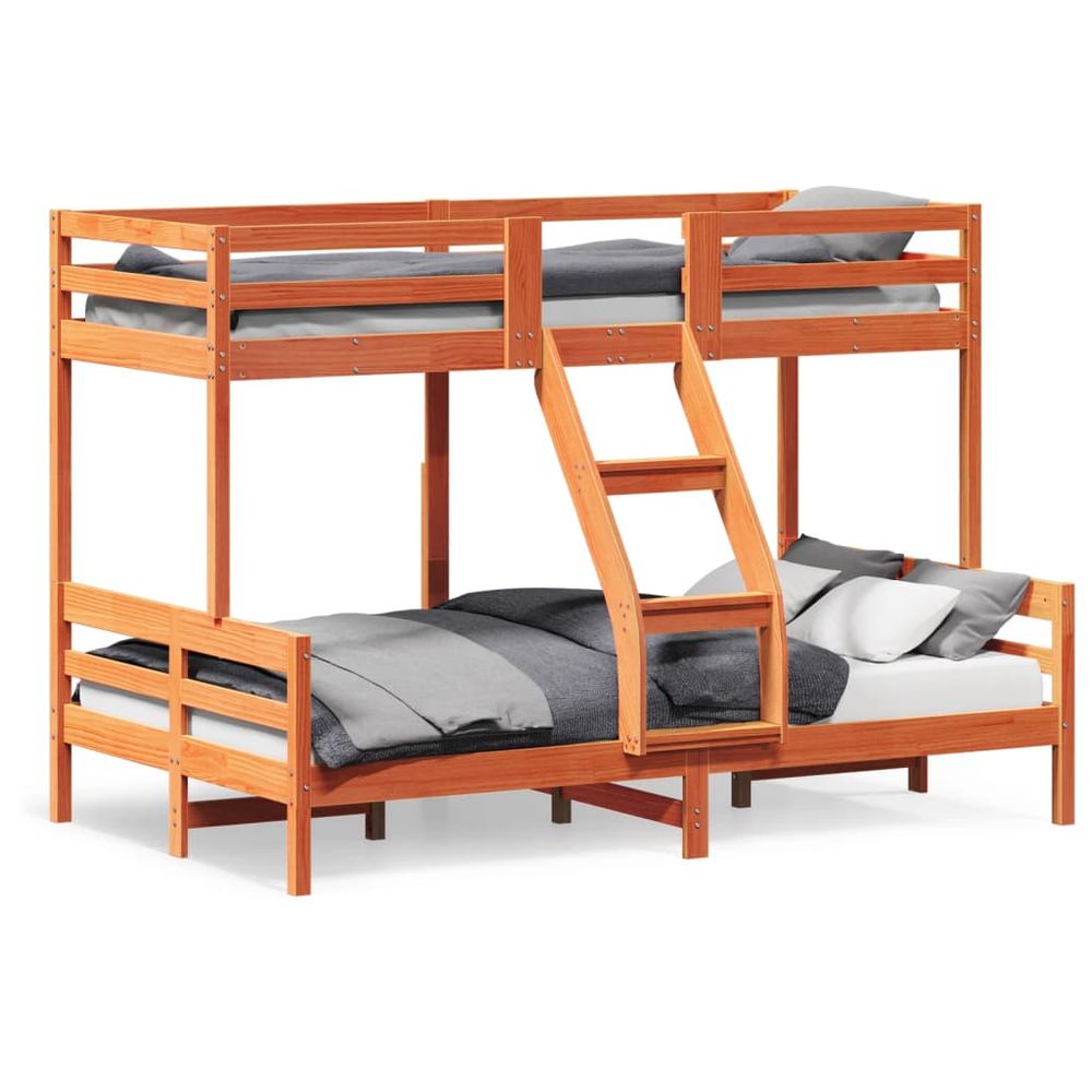 vidaXL Natural Wood Bunk Bed with Ladder - Space Saving wax brown vidaXL