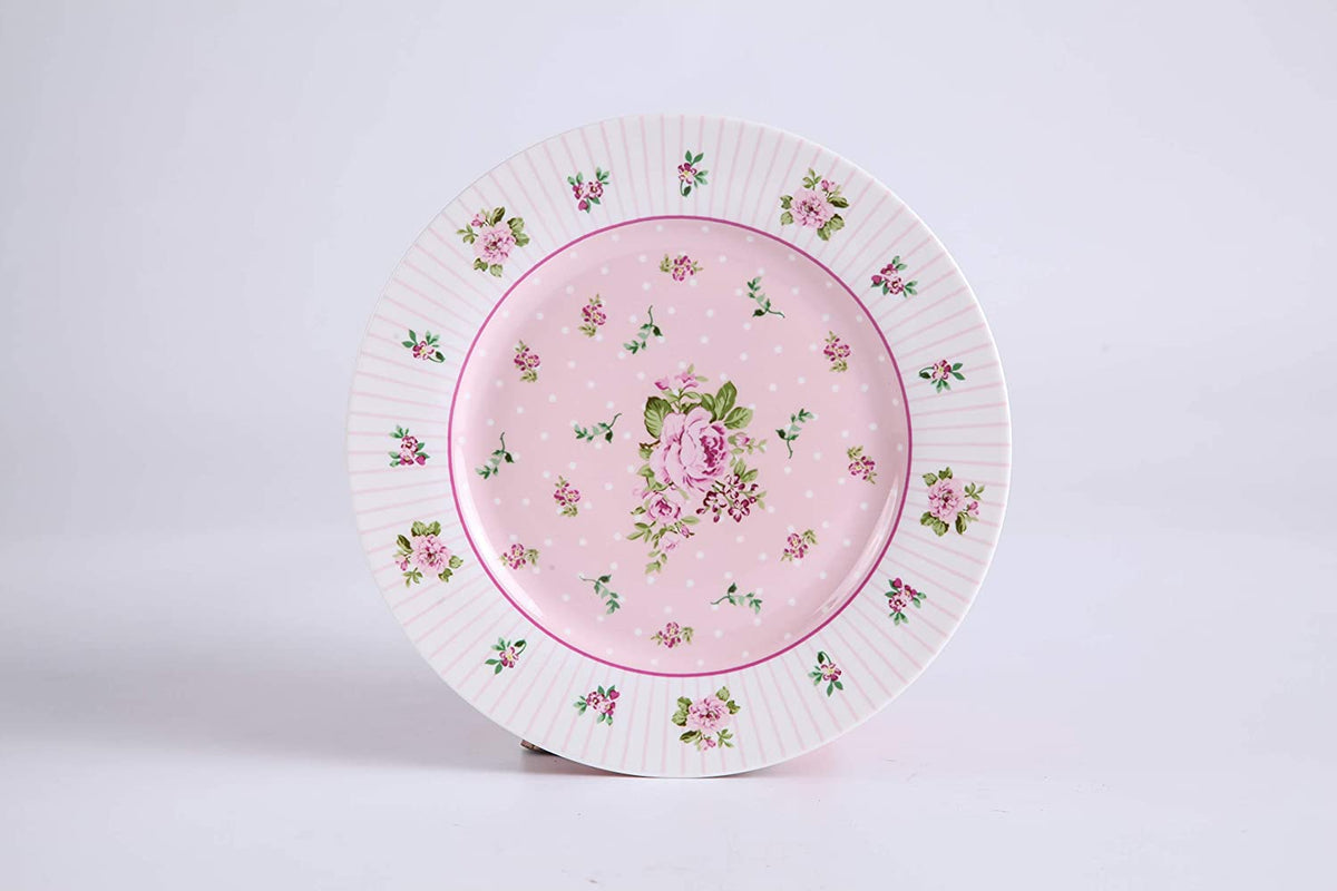Elegant pink Cake Plate Set with floral design, perfect for serving desserts at special occasions
