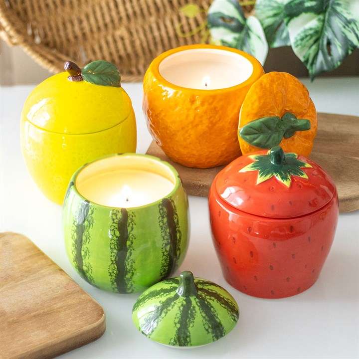 Orange Fruit Ceramic Candle Jar with Lid - Stylish Home Decor N/A