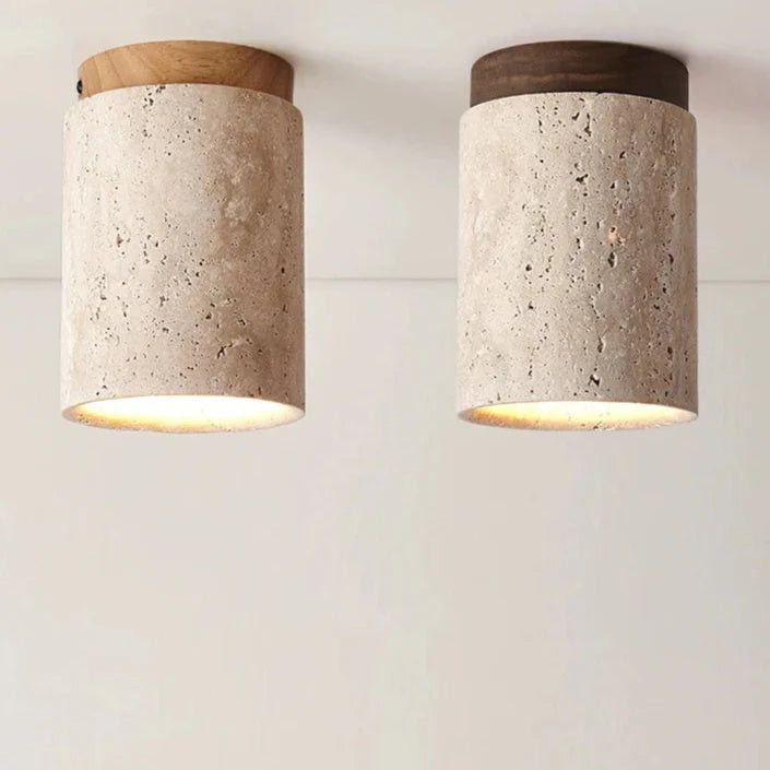 Nisu Home Ceiling Lamp in stone and wood design providing modern lighting for interior spaces