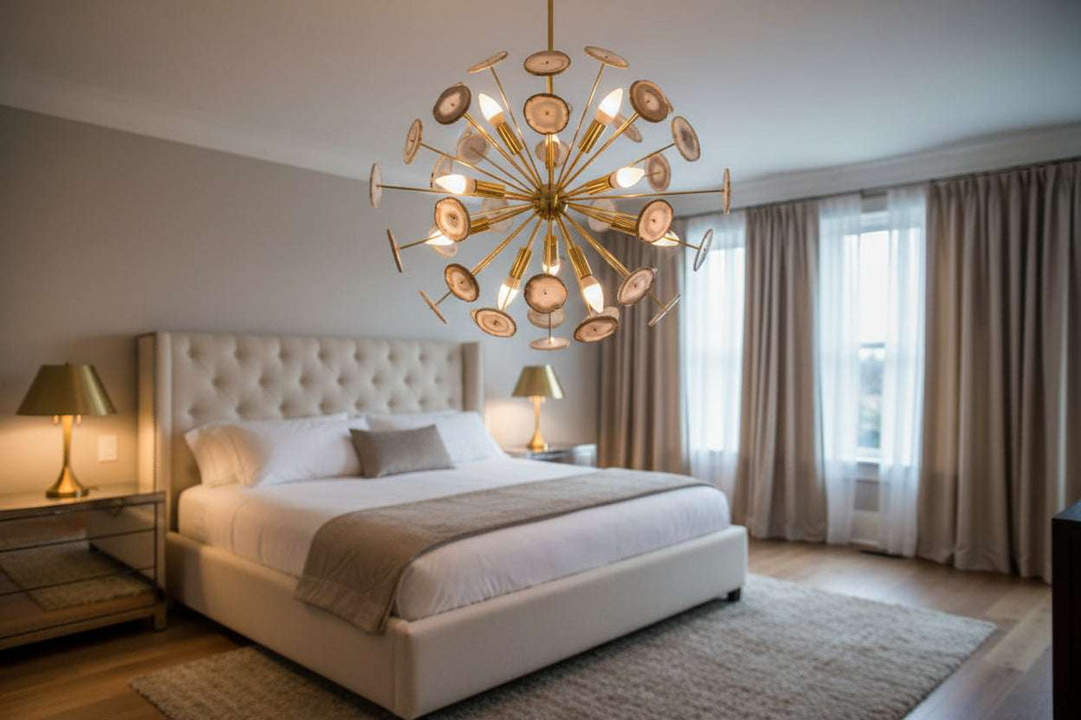 Orsina modern ceiling light in a stylish bedroom with a plush bed and elegant decor