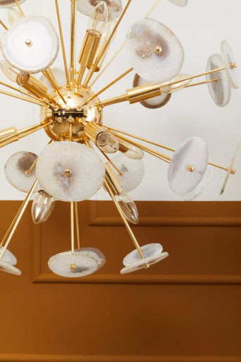 Orsina Ceiling Light with a modern design featuring agate slices and gold accents