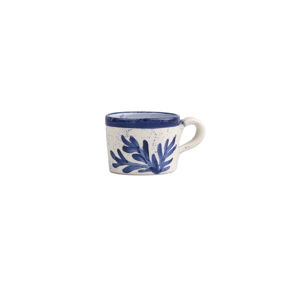 Selbrae House Ceramic Espresso Cup with Blue Floral Design and Rustic Finish
