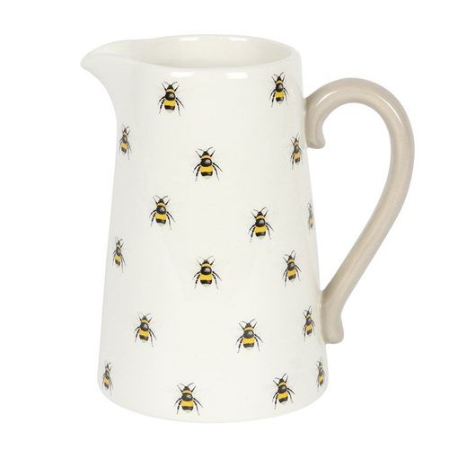 Ceramic Flower Jug with Bee Design - Decorative Vase N/A
