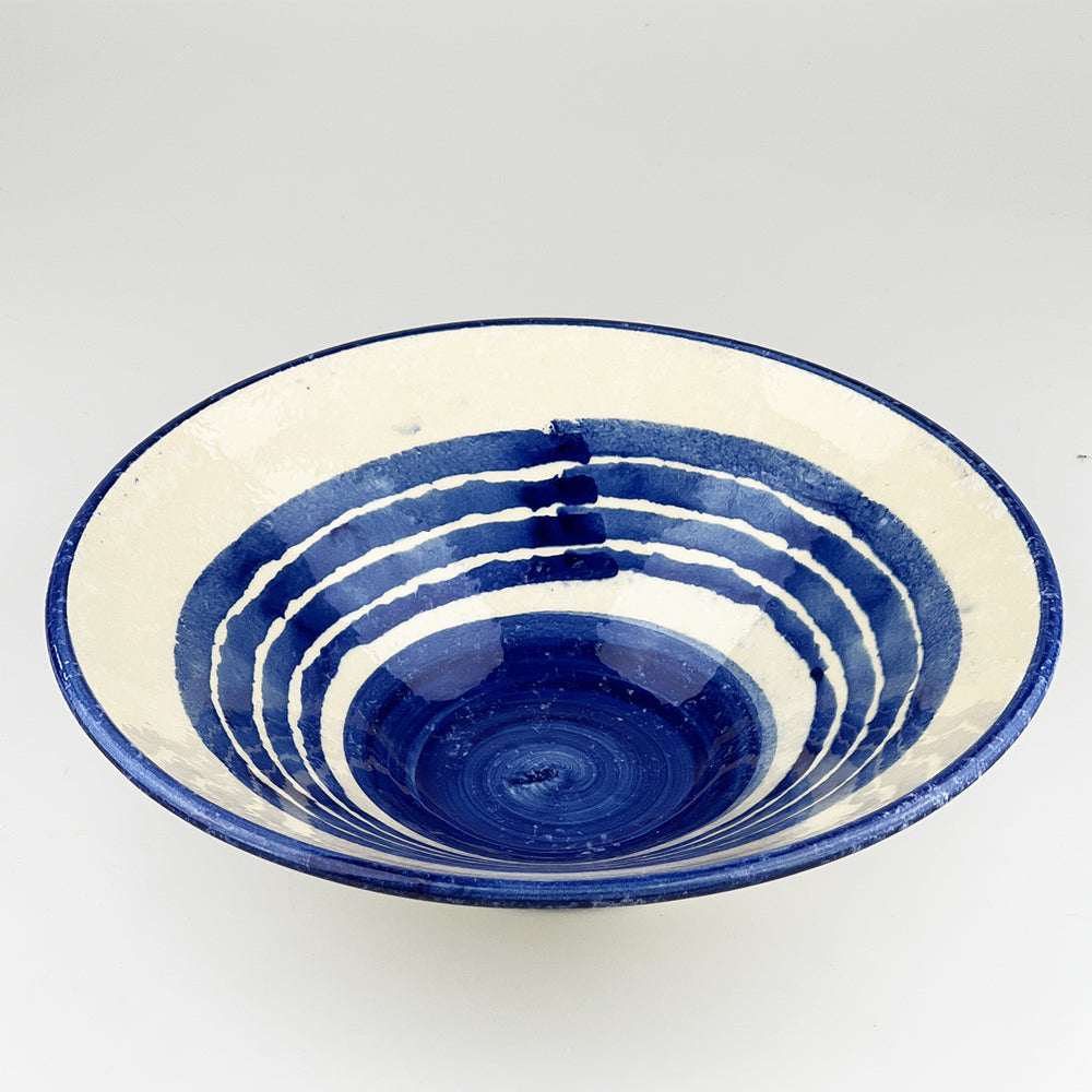 Selbrae House Ceramic Serving Bowl in Blue and White Striped Design for Elegant Table Settings