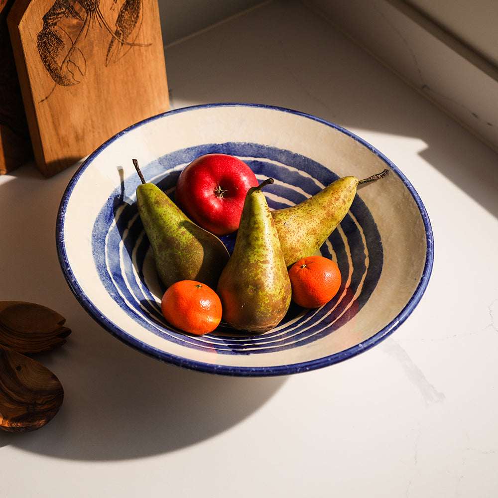Ceramic Serving Bowl by Selbrae House filled with colourful fruit including pears and apples