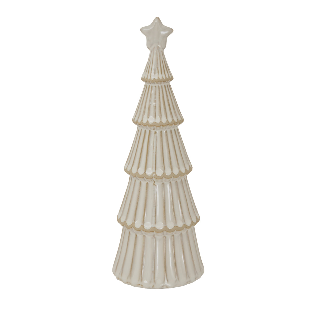 Elegant snowy layered tree decoration in white ceramic for festive Christmas room decor
