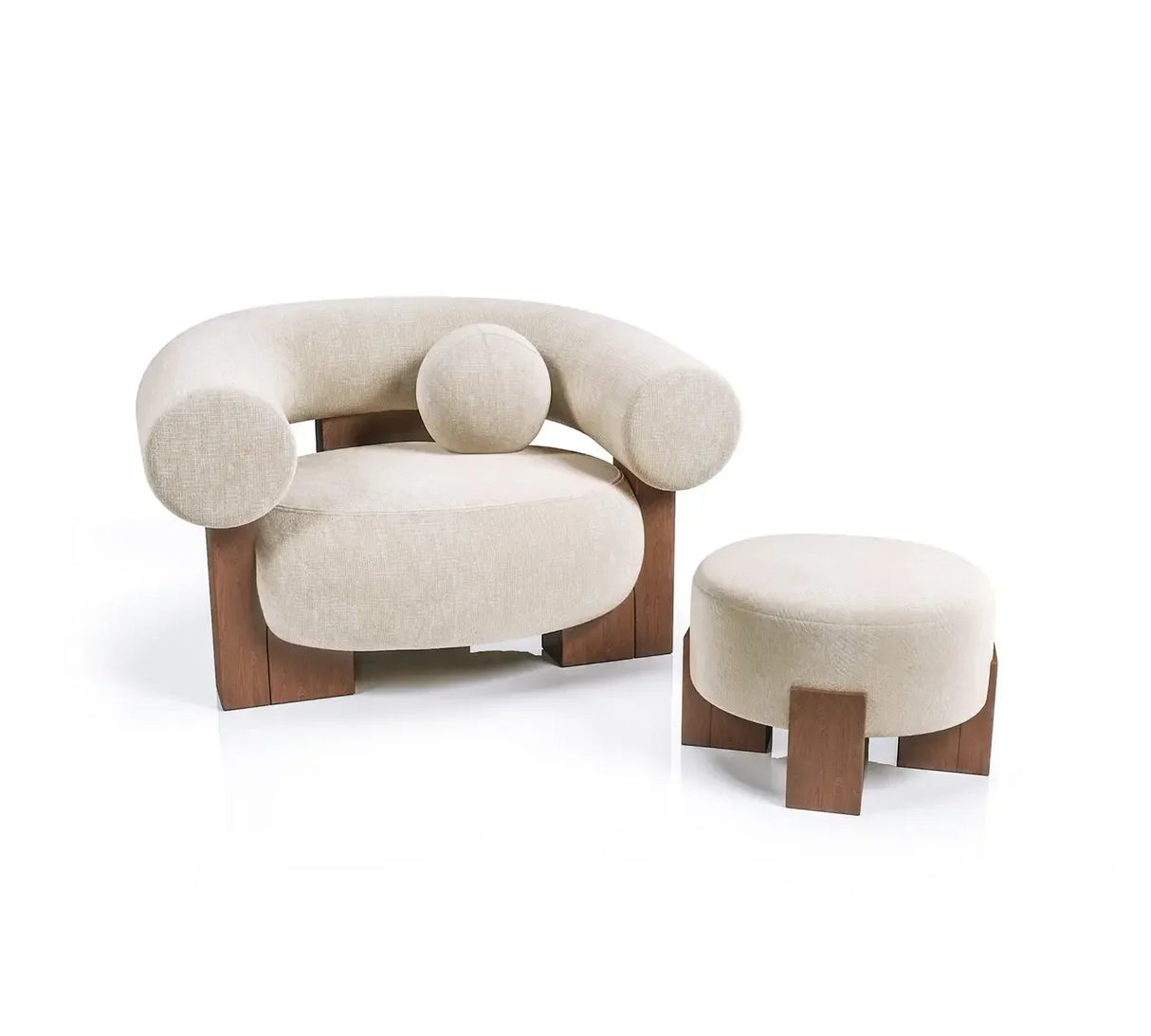 Nisu Home Contemporary Beige Chair with Matching Ottoman for Stylish Living Spaces