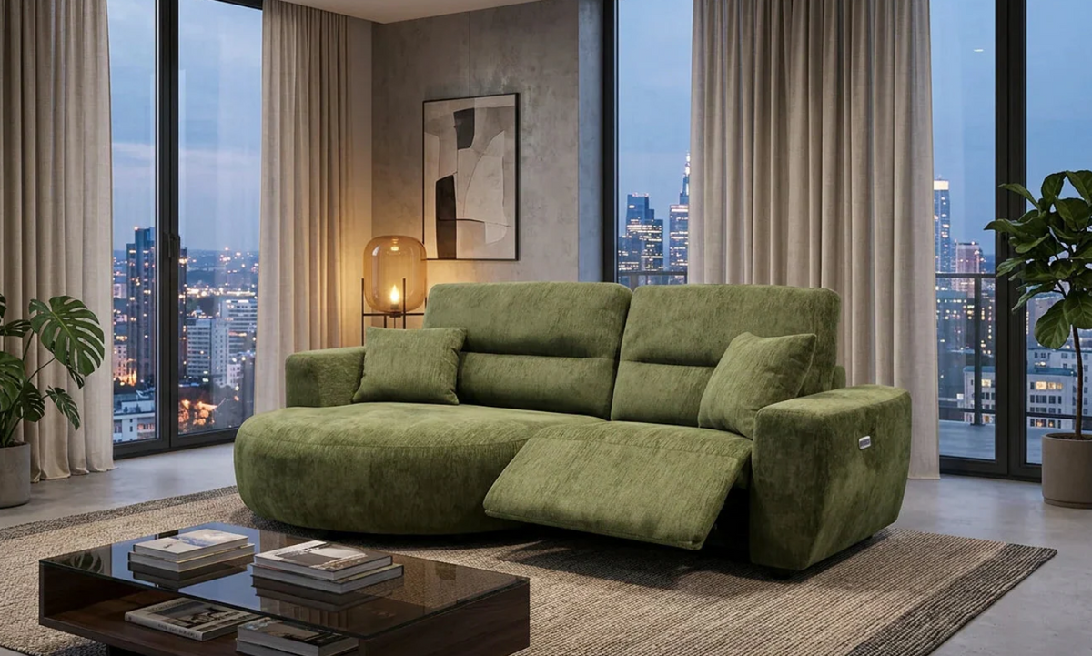 Contemporary green Chaise Lounge with plush cushions and a sleek design for stylish living rooms