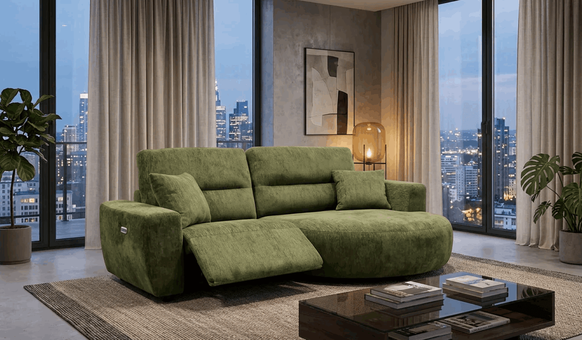 Stylish green Chaise Lounge with adjustable seating for modern living spaces
