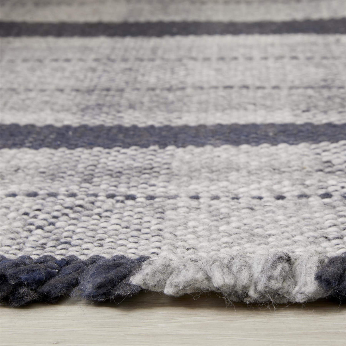 Textured Checkered Rug in grey and navy blue stripes for modern home decor