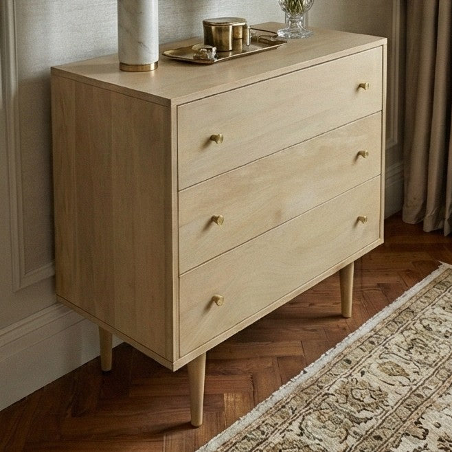 Fishe and Lilly Chest of Drawers in natural wood finish with three spacious drawers and elegant design