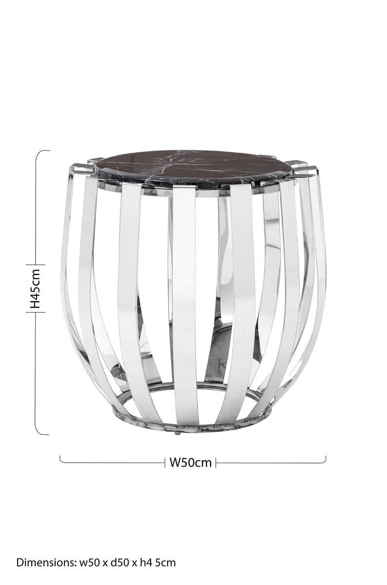 Alvaro Black Marble And Chrome Side Table Orsina
