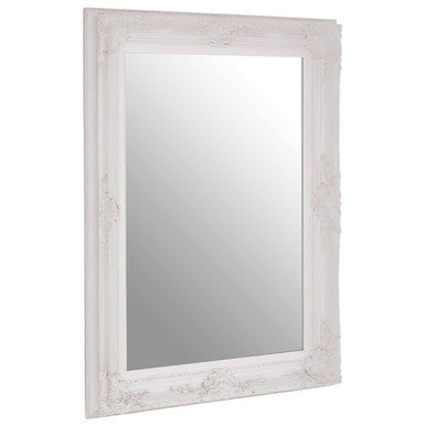 Orsina Wall Mirror with an Elegant White Frame and Intricate Floral Design