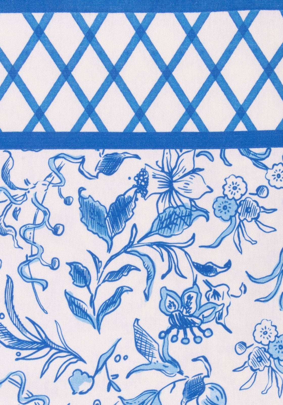 Casa by Josephine Jenno Cotton Tablecloth featuring a blue floral design on a white background