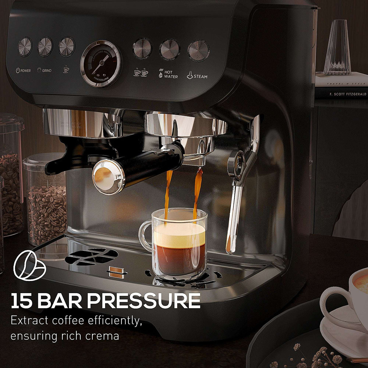 Wise Galleria Coffee Machine with 15 bar pressure for rich crema and efficient coffee extraction