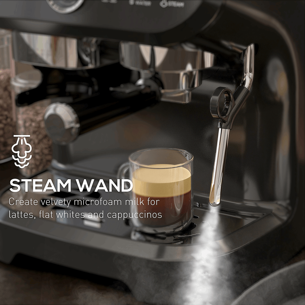 Espresso Coffee Machine With Integrated Bean Grinder And Steam Wand HOMCOM