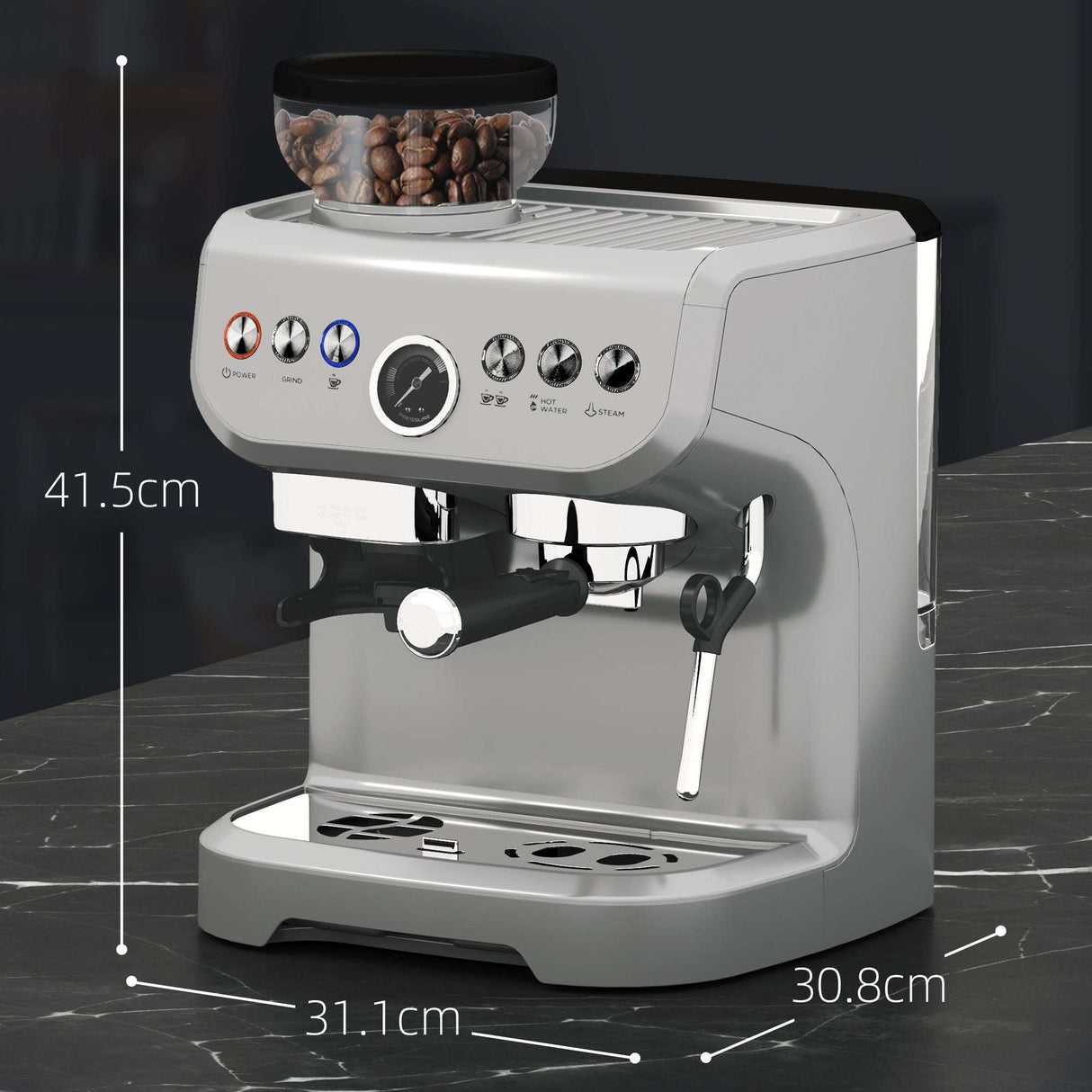Wise Galleria Coffee Machine with Grinder and sleek stainless steel design for perfect brewing