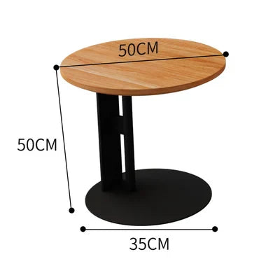 Nisu Home Round Coffee Table with Wooden Top and Black Base, 50cm Height and 35cm Diameter