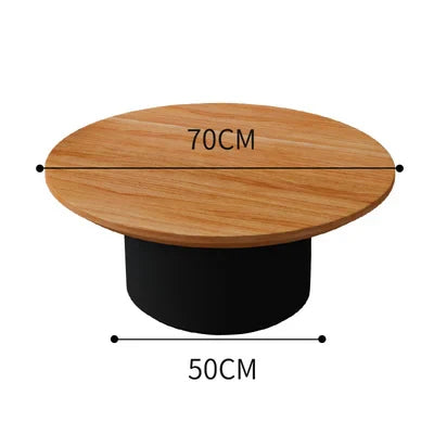 Nisu Home Round Coffee Table with a 70cm wood top and 50cm black base for stylish living rooms