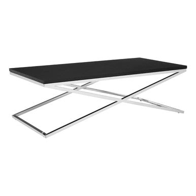 Orsina Coffee Table in Black with Stylish Chrome Cross-Base for Modern Living Rooms