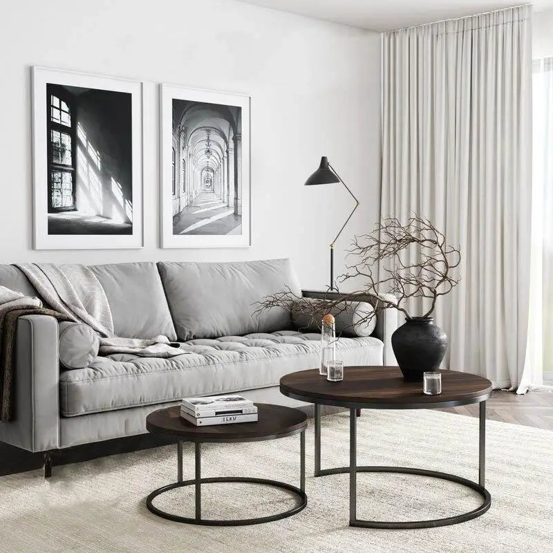 Modern Nisu Home Coffee Table set in a stylish living room with a grey sofa and decorative vase
