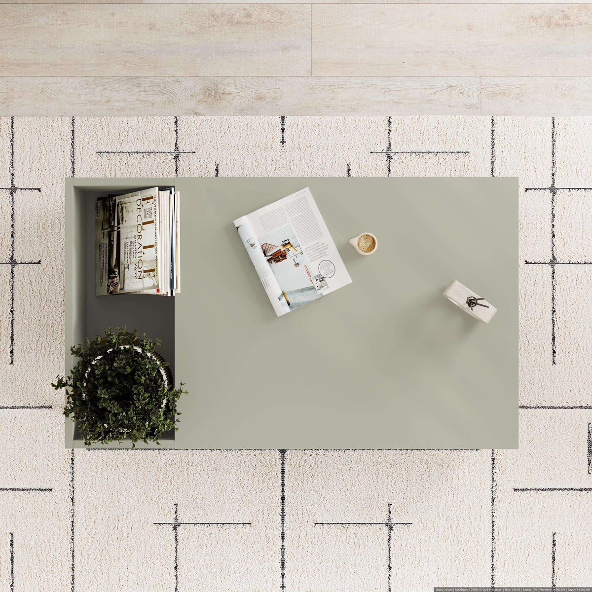 Stylish Decortie Coffee Table with storage and a magazine on top, set on a patterned rug