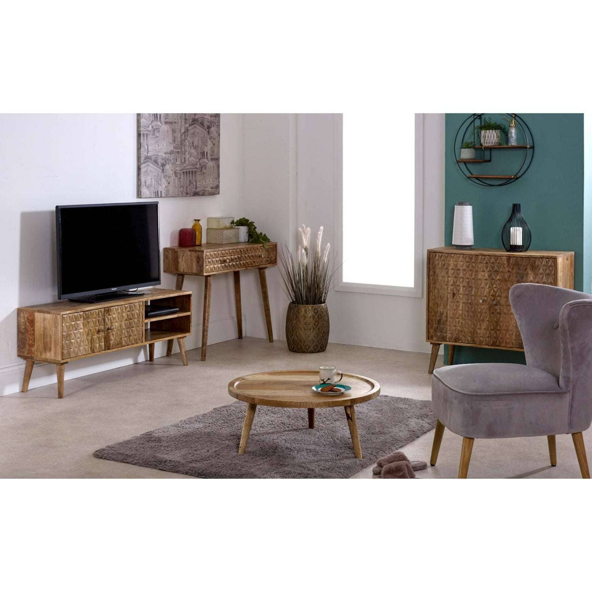 Marlow Light Mango Wood Round Low Coffee Table Verty Furniture