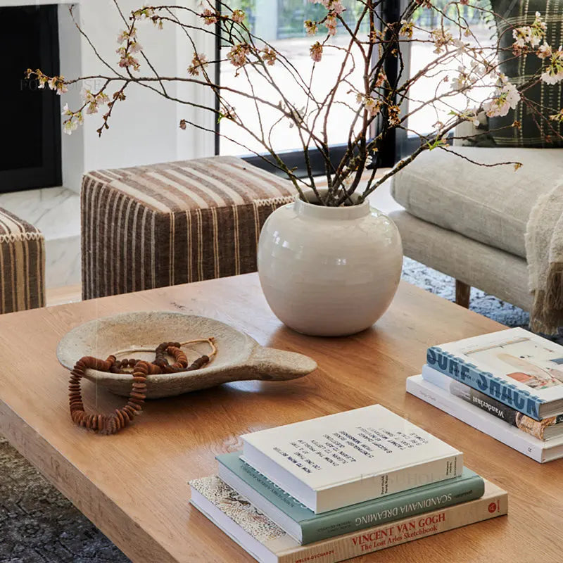 Nisu Home Wooden Coffee Table with Decorative Accessories and Stylish Couch Setting