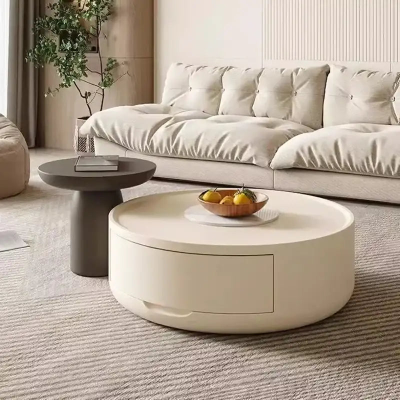 Nisu Home Modern Coffee Table with Drawer and Round Design for Stylish Living Rooms