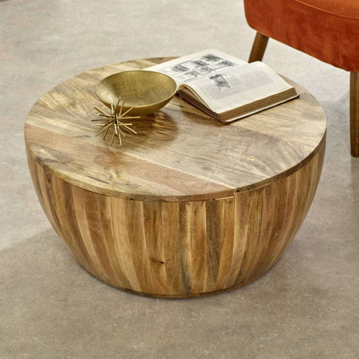 Merlin Mango Wooden Drum Coffee Table Verty Furniture