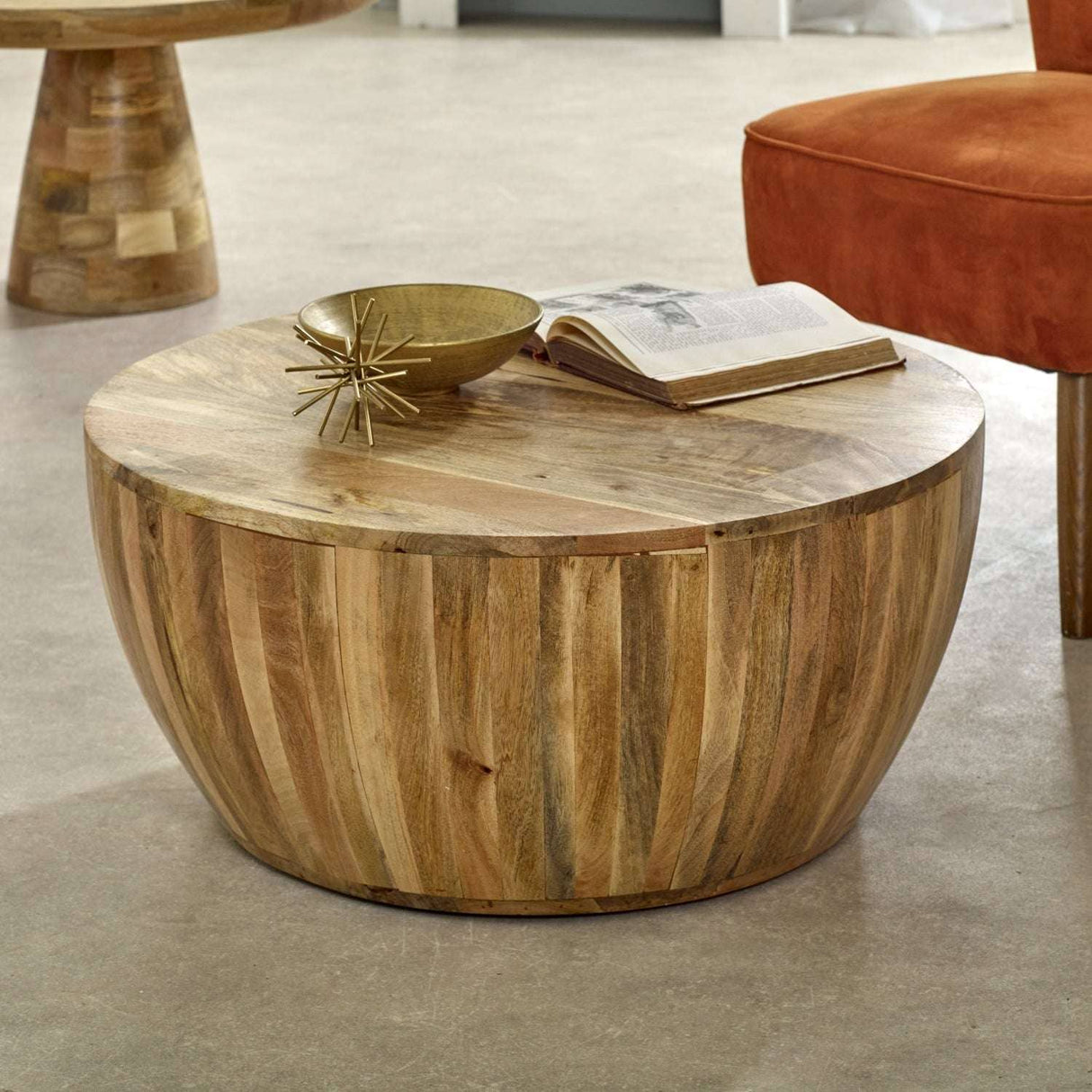 Merlin Mango Wooden Drum Coffee Table Verty Furniture
