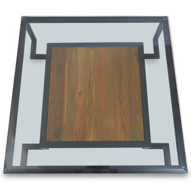 Orsina Coffee Table with a glass top and wooden base featuring a modern minimalist design