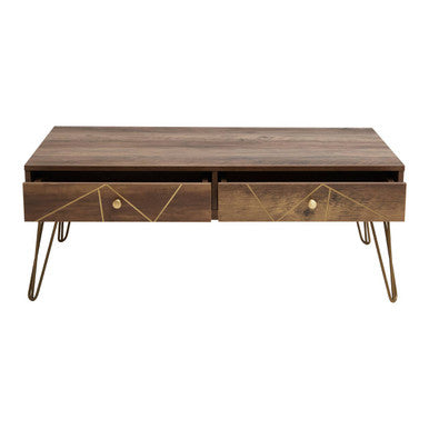 Orsina Coffee Table with Geometric Drawers and Metal Legs for Modern Living Rooms