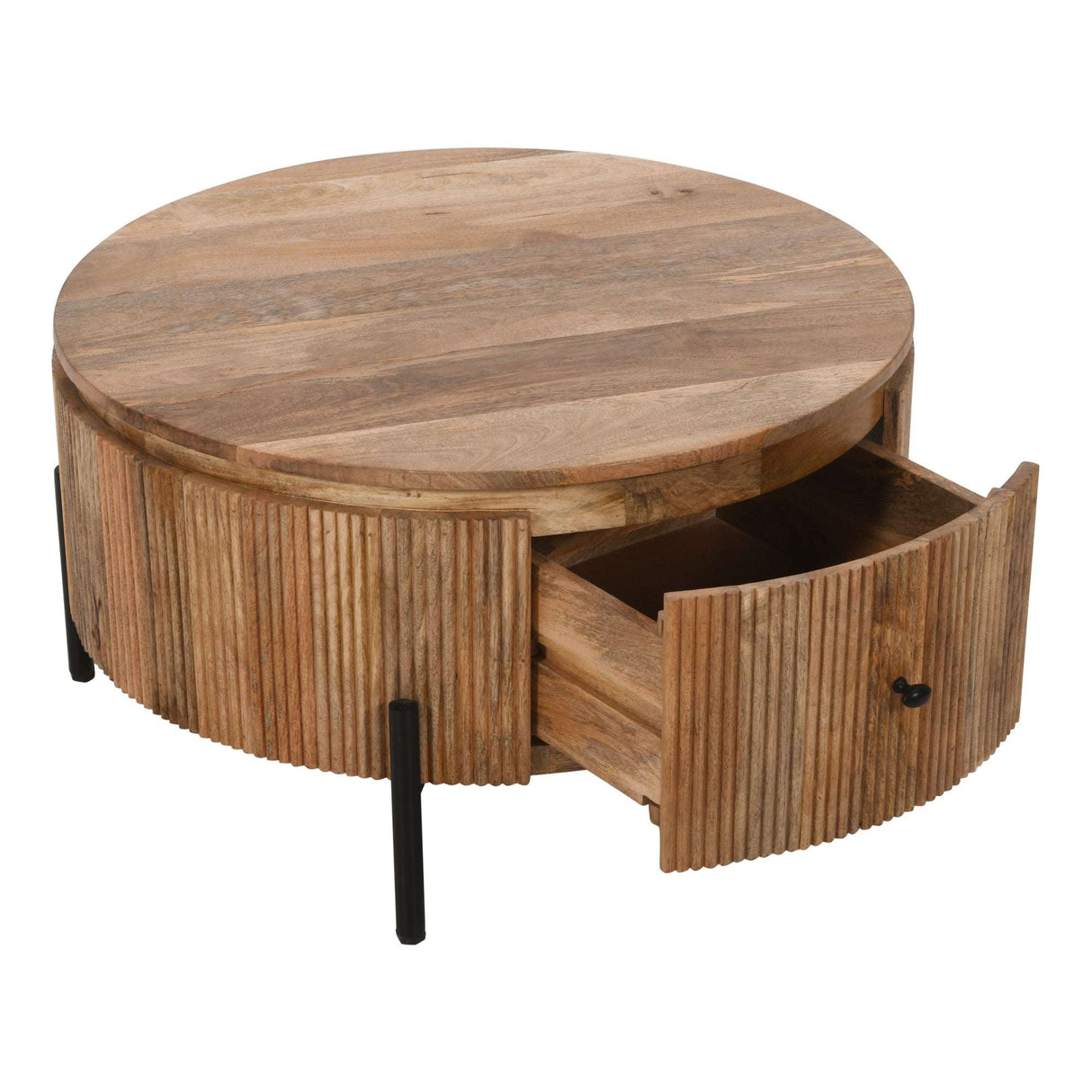 Verty Furniture Round Coffee Table with Storage Drawer and Rustic Wood Finish