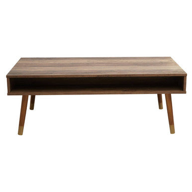 Orsina Coffee Table in natural wood finish with open storage shelf and stylish legs