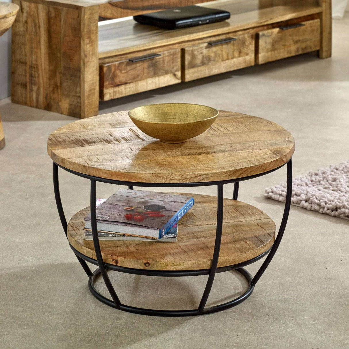 Merlin Mango Wooden & Metal Coffee Table With Shelf Verty Furniture