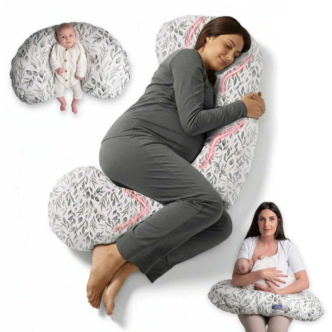 BellaMoon 3-in-1 Comfort Pillow for maternity support and breastfeeding with soft floral design