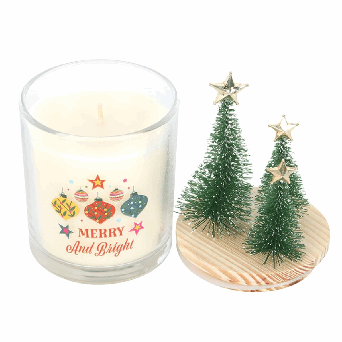Merry and Bright Bauble Cinnamon & Spice Glass Candle with Tree N/A