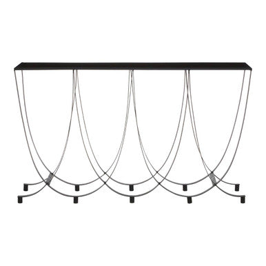 Orsina Console Table with Elegant Curved Metal Legs and Sleek Black Top for Modern Interiors